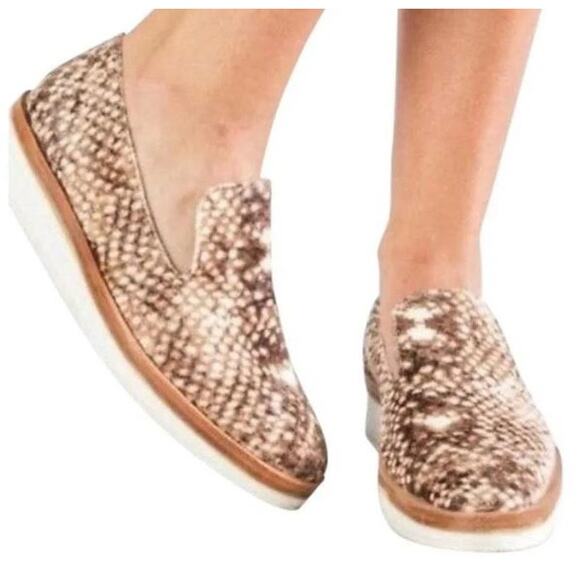 Free People Loafer Womens Size 8.5 Brown Snake Print Velvet Platform - Picture 1 of 11